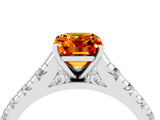 White gold Emerald Cut Citrine Solitaire Ring with Cathedral Setting and Pavé Band_4