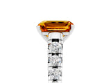 White gold Emerald Cut Citrine Solitaire Ring with Cathedral Setting and Pavé Band_5