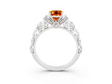 White gold Emerald Cut Citrine Solitaire Ring with Filigree Band and Four-Prong Setting_27