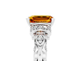 White gold Emerald Cut Citrine Solitaire Ring with Filigree Band and Four-Prong Setting_29