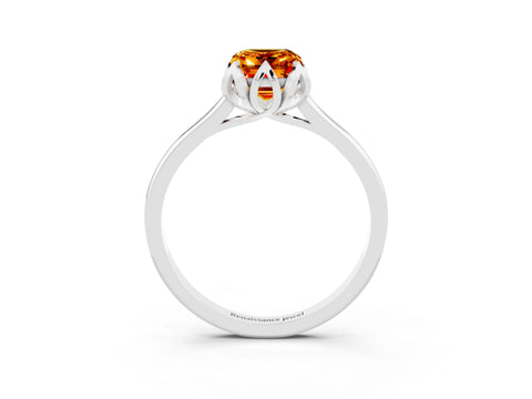 White gold Emerald Cut Citrine Solitaire Ring with Flower Prong Setting and Classic Band_15