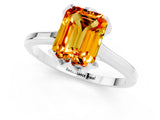 White gold Emerald Cut Citrine Solitaire Ring with Flower Prong Setting and Classic Band_25