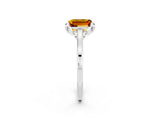 White gold Emerald Cut Citrine Solitaire Ring with Flower Prong Setting and Classic Band_26