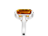 White gold Emerald Cut Citrine Solitaire Ring with Flower Prong Setting and Classic Band_29
