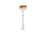 White gold Emerald Cut Citrine Solitaire Ring with Flower Prong Setting and Classic Band_62