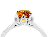 White gold Emerald Cut Citrine Solitaire Ring with Flower Prong Setting and Classic Band_64