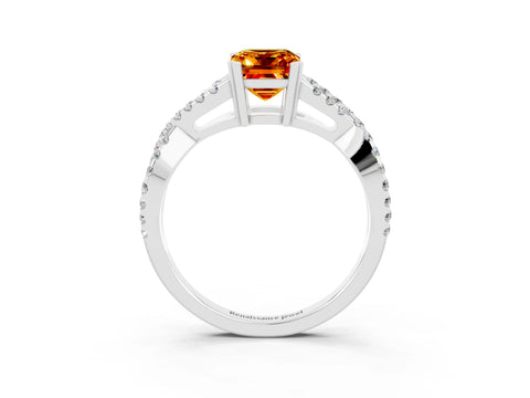 White gold Emerald Cut Citrine Solitaire Ring with Four-Prong Setting and Twisted Pavé Band_3