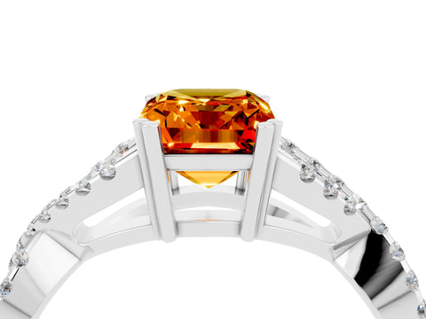 White gold Emerald Cut Citrine Solitaire Ring with Four-Prong Setting and Twisted Pavé Band_4