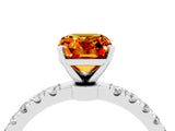 White gold Emerald Cut Citrine Solitaire Ring with Pavé Accents and Four-Prong Setting_4