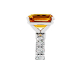 White gold Emerald Cut Citrine Solitaire Ring with Pavé Accents and Four-Prong Setting_5