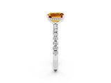White gold Emerald Cut Citrine Solitaire Ring with Pavé Band and Four-Prong Setting_26