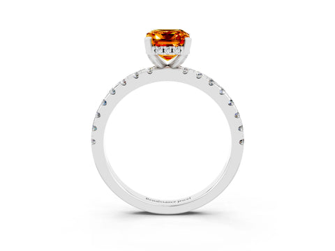 White gold Emerald Cut Citrine Solitaire Ring with Pavé Band and Four-Prong Setting_27