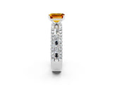 White gold Emerald Cut Citrine Solitaire Ring with Pavé and Channel Set Band_2