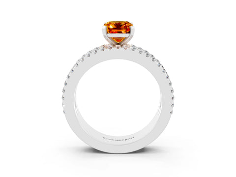 White gold Emerald Cut Citrine Solitaire Ring with Pavé and Channel Set Band_3