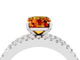 White gold Emerald Cut Citrine Solitaire Ring with Pavé and Channel Set Band_4