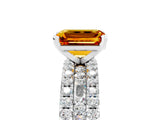 White gold Emerald Cut Citrine Solitaire Ring with Pavé and Channel Set Band_5