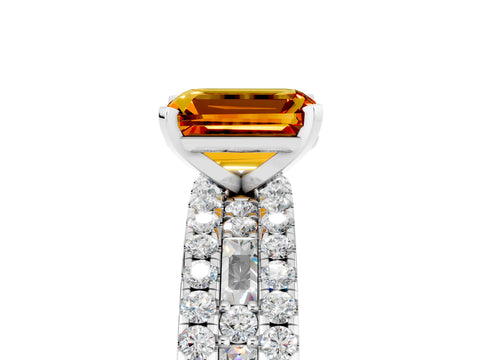 White gold Emerald Cut Citrine Solitaire Ring with Pavé and Channel Set Band_5