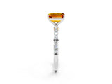 White gold Emerald Cut Citrine Solitaire Ring with Pave Band and Four Prong Setting_26