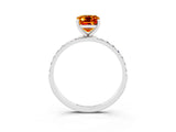 White gold Emerald Cut Citrine Solitaire Ring with Pave Band and Four Prong Setting_27