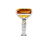 White gold Emerald Cut Citrine Solitaire Ring with Pave Band and Four Prong Setting_29