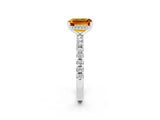 White gold Emerald Cut Citrine Solitaire Ring with Round  Pavé Band and Four-Prong Setting_62