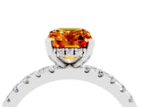 White gold Emerald Cut Citrine Solitaire Ring with Round  Pavé Band and Four-Prong Setting_64