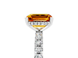 White gold Emerald Cut Citrine Solitaire Ring with Round  Pavé Band and Four-Prong Setting_65