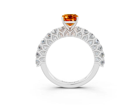 White gold Emerald Cut Citrine Solitaire Ring with Shared Prong Pavé Band and Four-Prong Setting_3