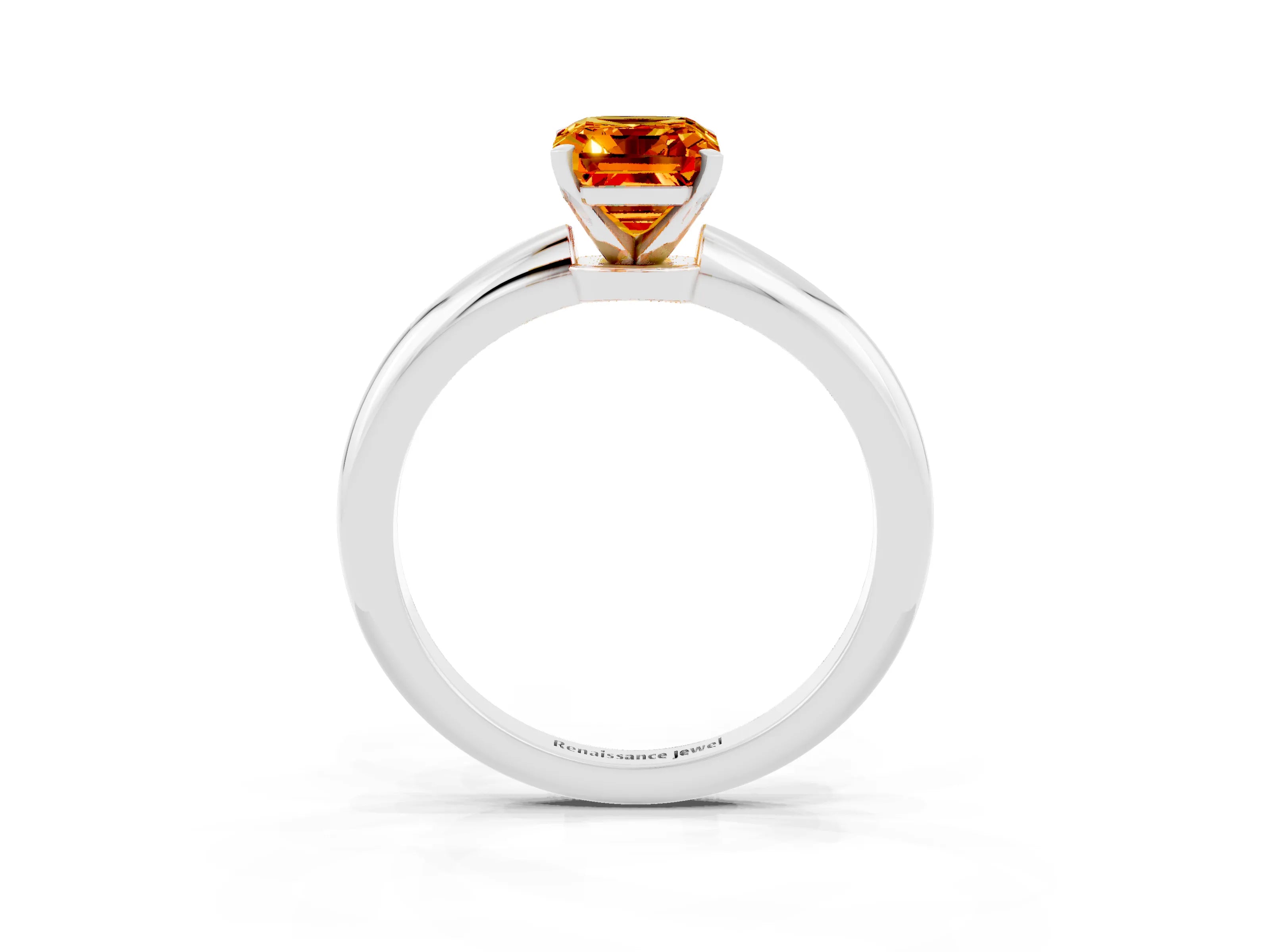 White gold Emerald Cut Citrine Solitaire Ring with Six-Prong Setting and Classic Band_15