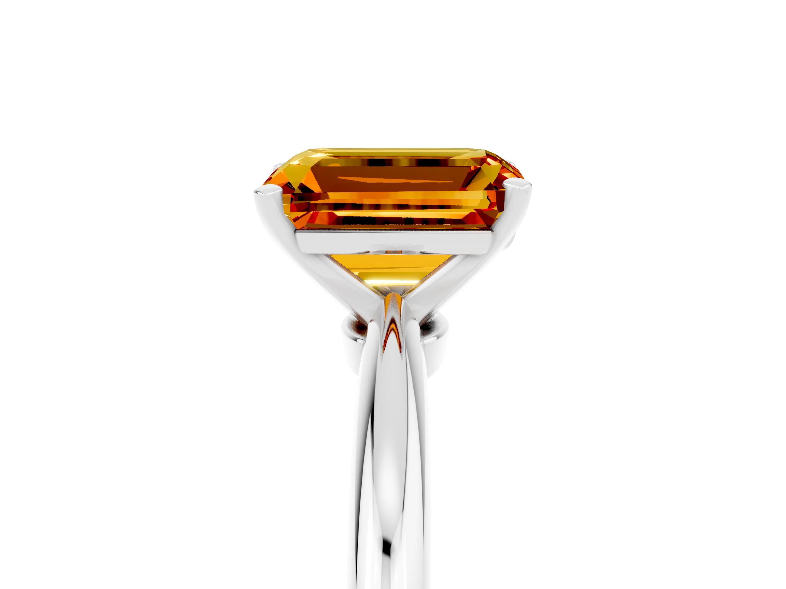 White gold Emerald Cut Citrine Solitaire Ring with Six-Prong Setting and Classic Band_17