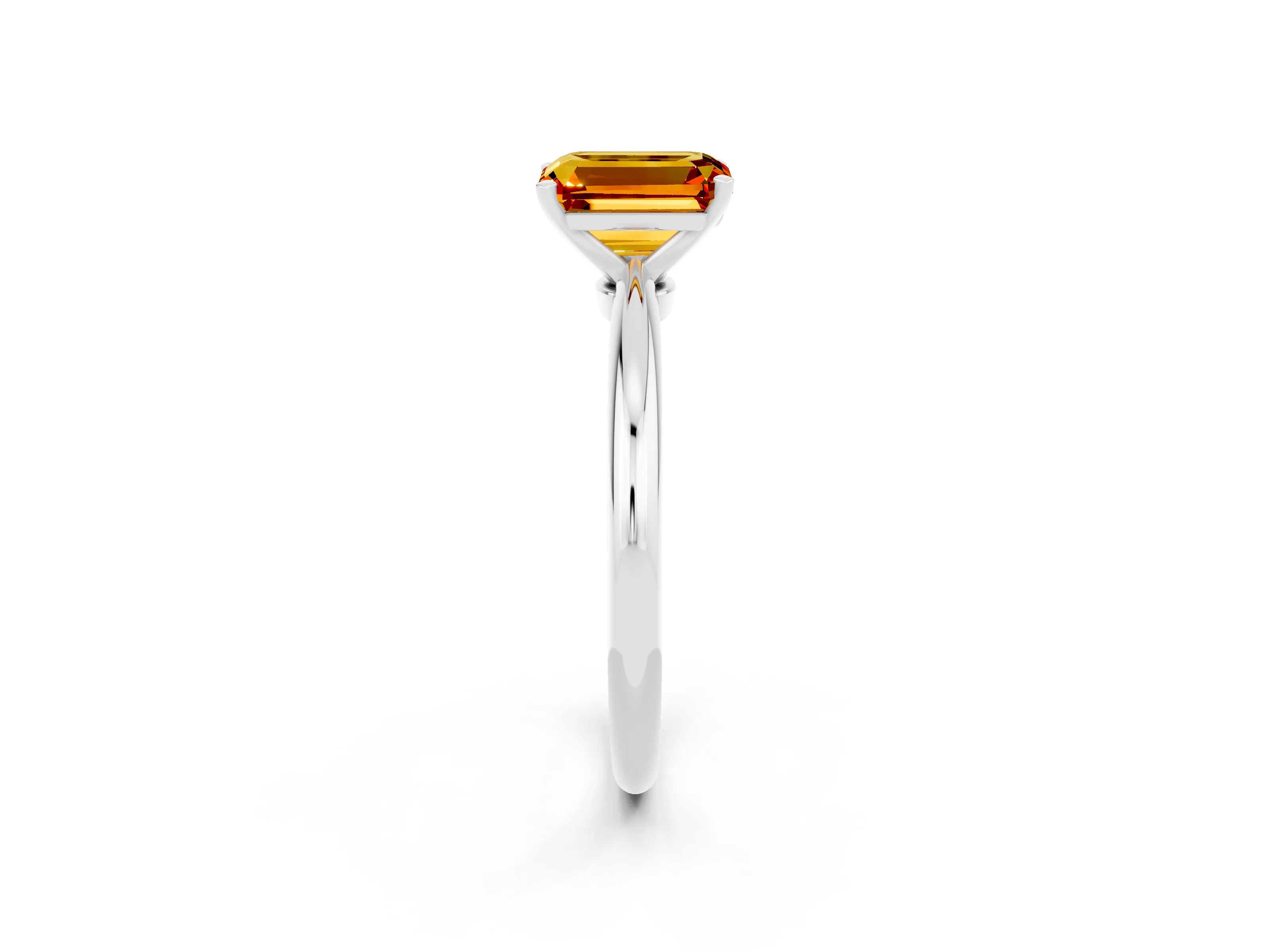 White gold Emerald Cut Citrine Solitaire Ring with Six-Prong Setting and Classic Band_2