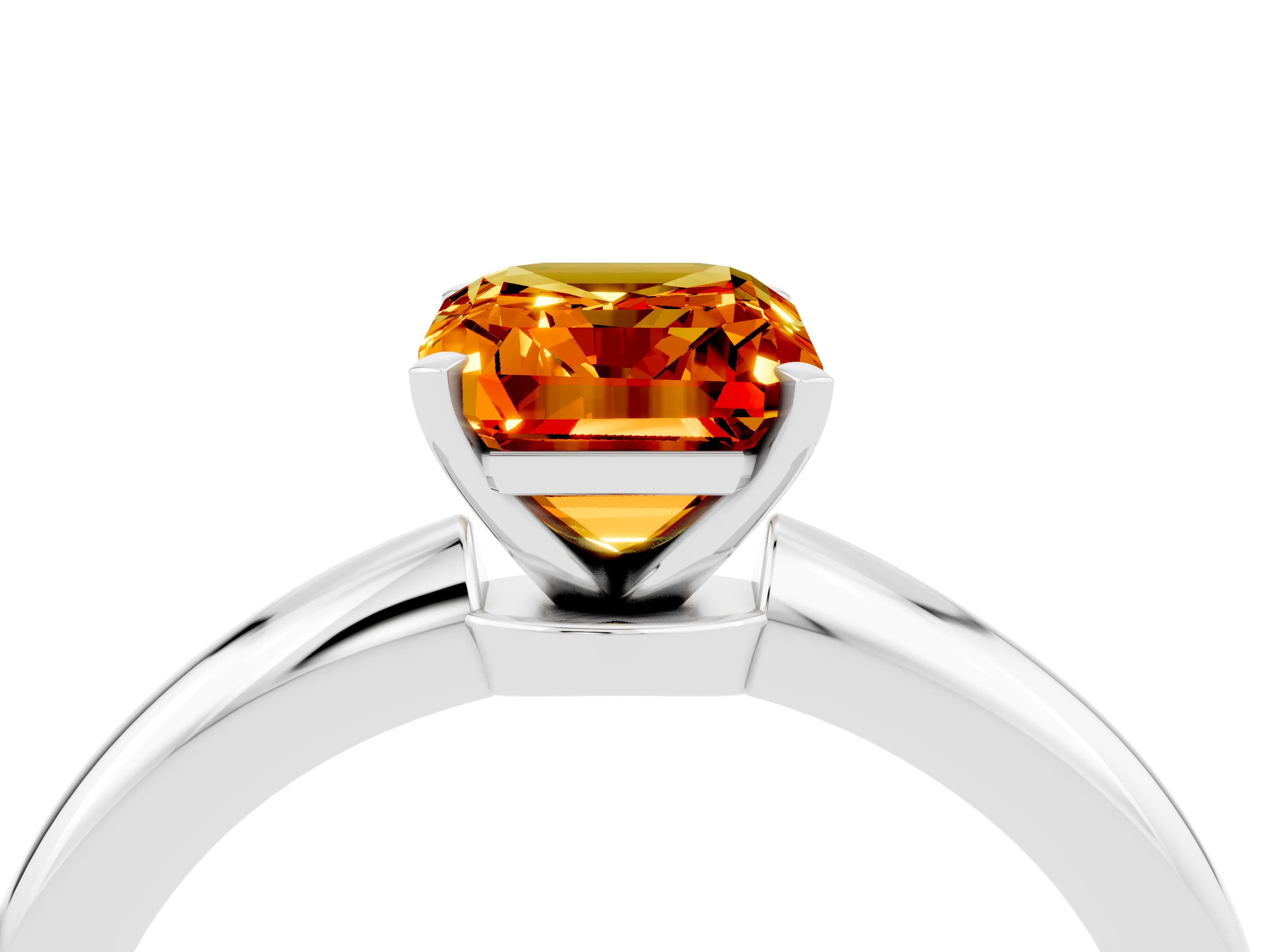 White gold Emerald Cut Citrine Solitaire Ring with Six-Prong Setting and Classic Band_4