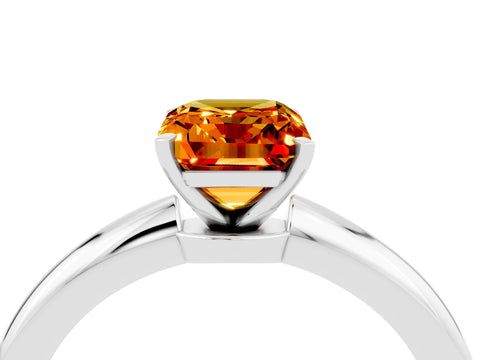 White gold Emerald Cut Citrine Solitaire Ring with Six-Prong Setting and Classic Band_4