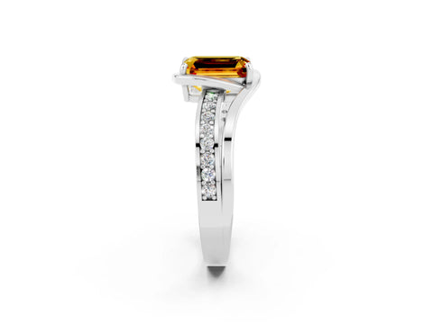 White gold Emerald Cut Citrine Solitaire Ring with Split Shank and Prong Setting_2