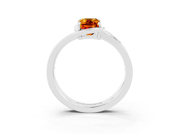 White gold Emerald Cut Citrine Solitaire Ring with Split Shank and Prong Setting