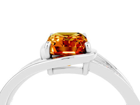 White gold Emerald Cut Citrine Solitaire Ring with Split Shank and Prong Setting_4