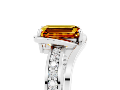 White gold Emerald Cut Citrine Solitaire Ring with Split Shank and Prong Setting_5