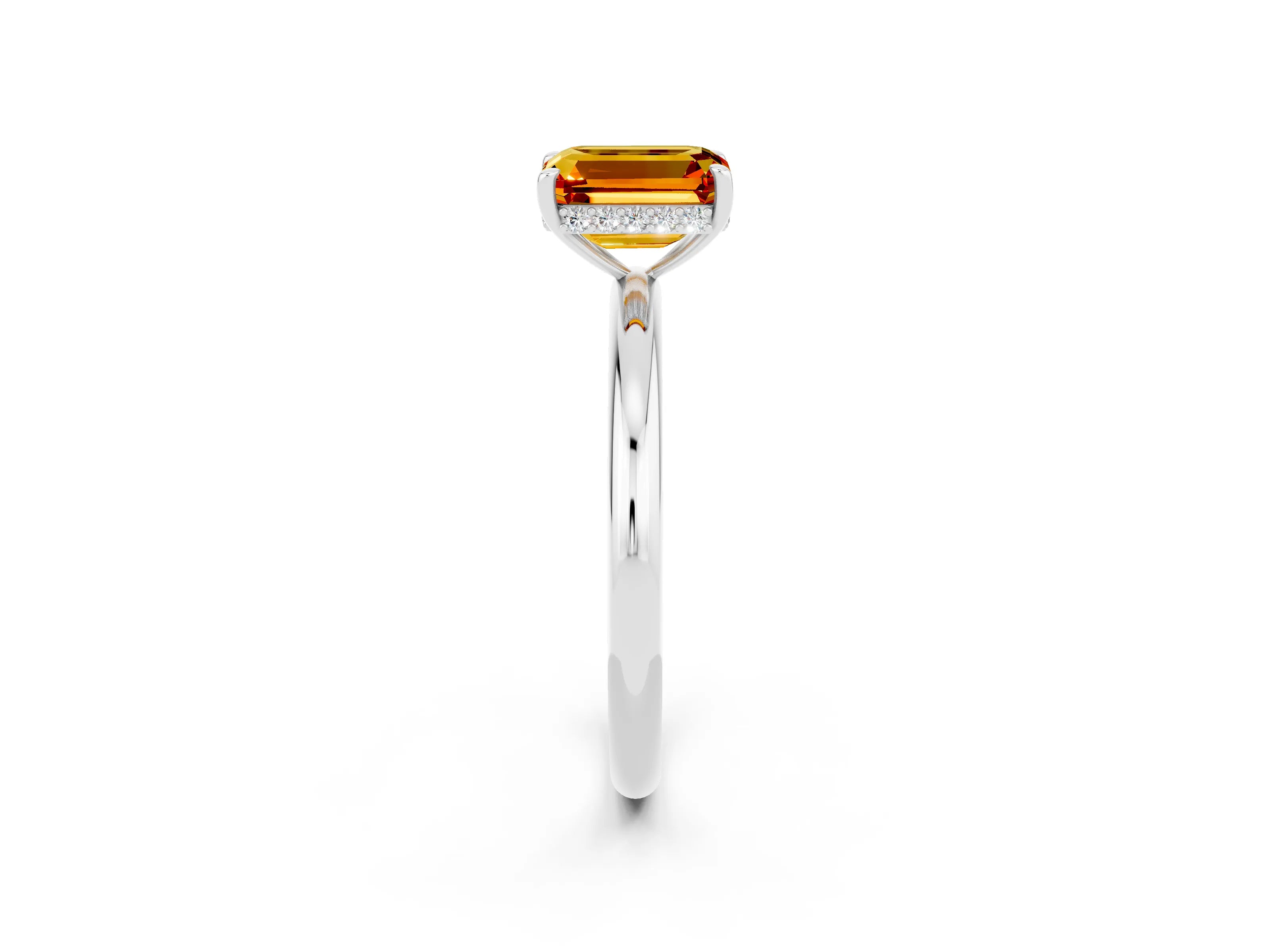 White gold Emerald Cut Citrine Solitaire Ring with Thin Band and Four-Prong Setting_14