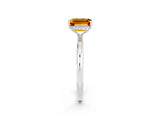 White gold Emerald Cut Citrine Solitaire Ring with Thin Band and Four-Prong Setting_14