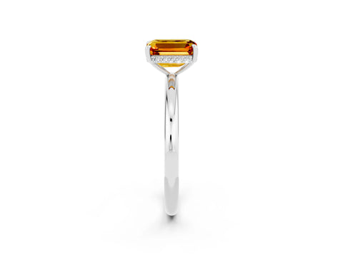 White gold Emerald Cut Citrine Solitaire Ring with Thin Band and Four-Prong Setting_14