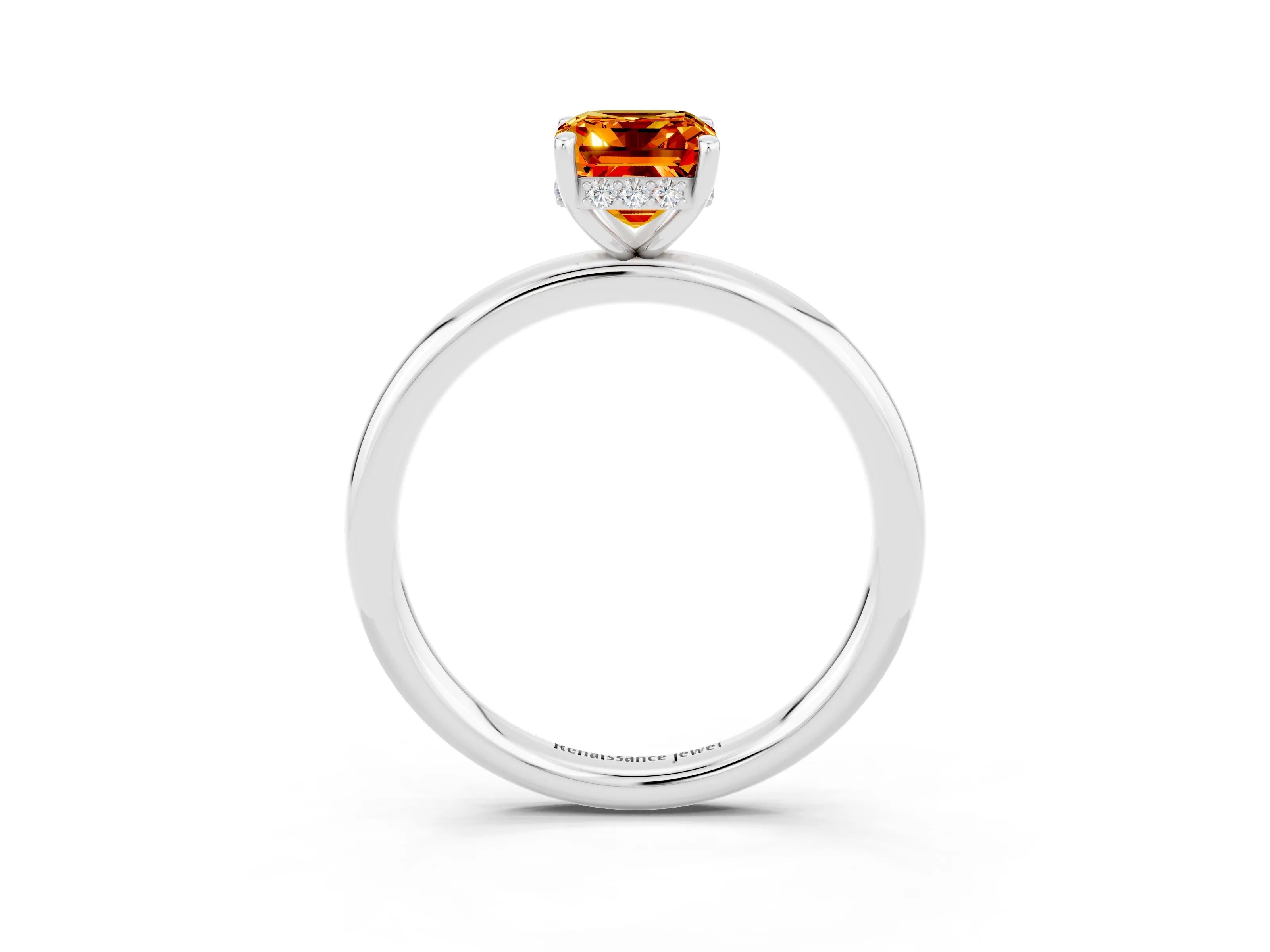 White gold Emerald Cut Citrine Solitaire Ring with Thin Band and Four-Prong Setting_15