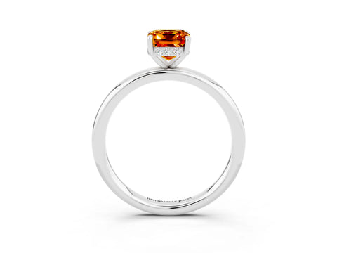 White gold Emerald Cut Citrine Solitaire Ring with Thin Band and Four-Prong Setting_15