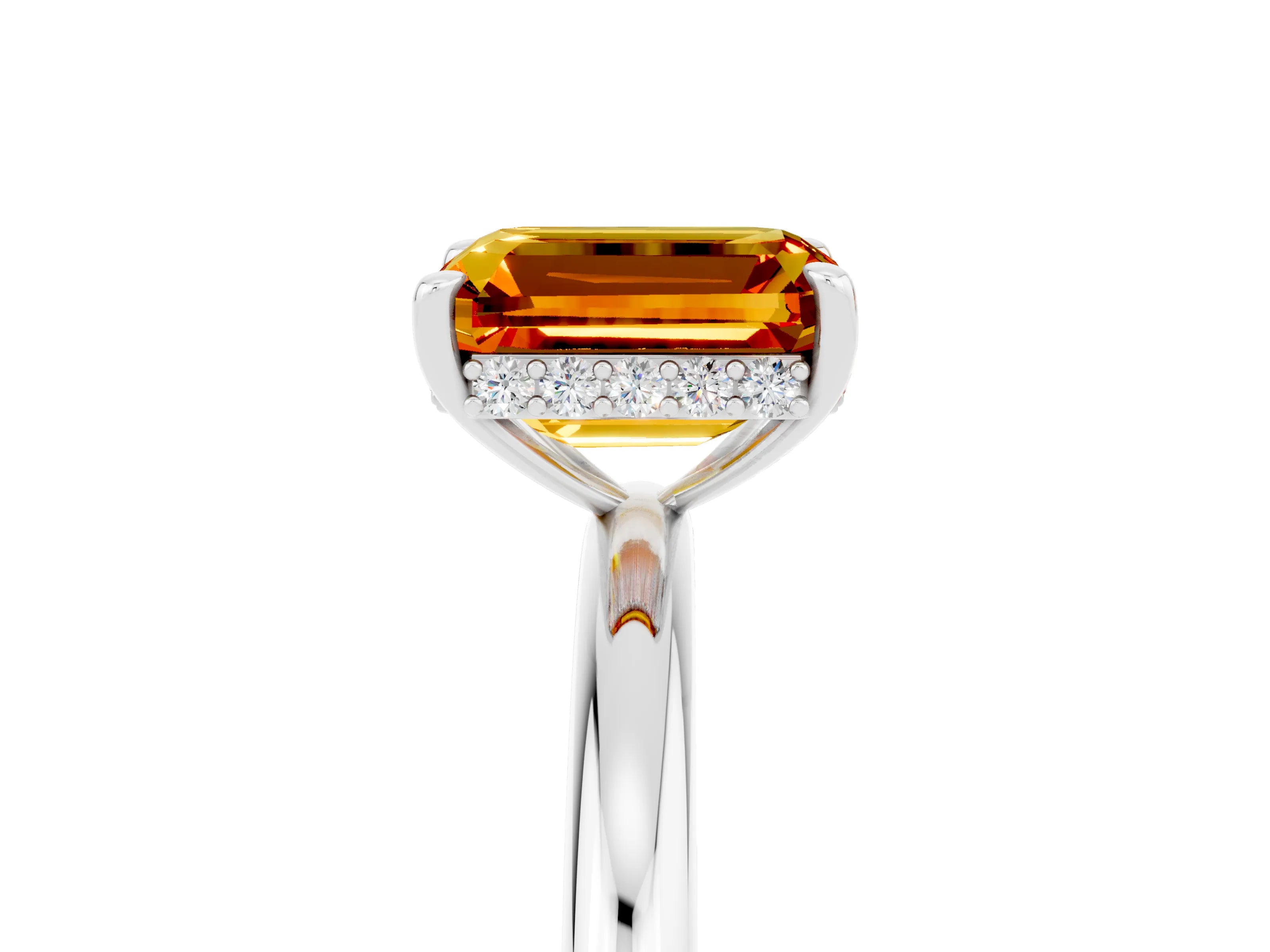White gold Emerald Cut Citrine Solitaire Ring with Thin Band and Four-Prong Setting_17