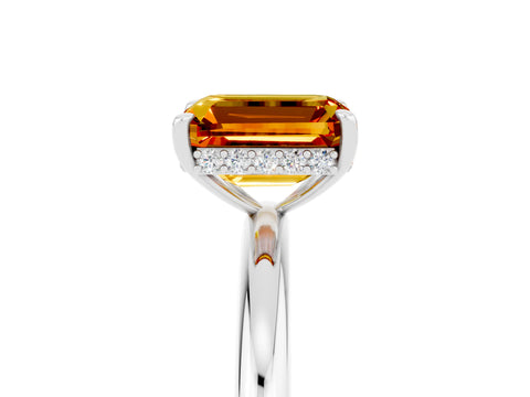 White gold Emerald Cut Citrine Solitaire Ring with Thin Band and Four-Prong Setting_17