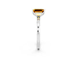 White gold Emerald Cut Citrine Solitaire Ring with Thin Band and Prong Setting_14
