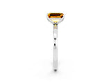 White gold Emerald Cut Citrine Solitaire Ring with Thin Band and Prong Setting_38