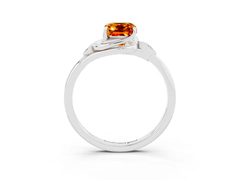 White gold Emerald Cut Citrine Solitaire Ring with Twist Band and Four-Prong Setting_39