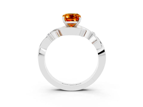 White gold Emerald Cut Citrine Solitaire Ring with Twisted Band and Prong Setting_15