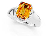 White gold Emerald Cut Citrine Solitaire Ring with Wide Band and Prong Setting_1