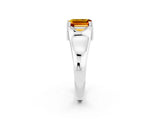 White gold Emerald Cut Citrine Solitaire Ring with Wide Band and Prong Setting_2